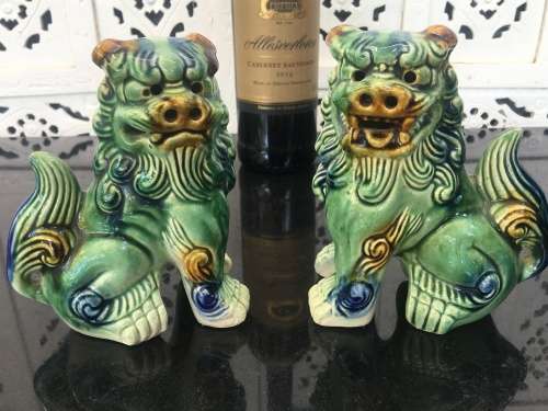 Chinese Feng shui Porcelain Sancai style. Fu Dogs,or Imperial Guardian Lions. Male & Female