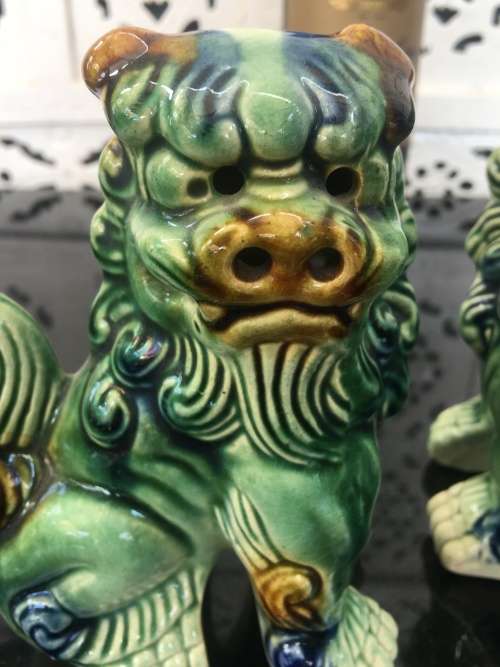 Chinese Feng shui Porcelain Sancai style. Fu Dogs,or Imperial Guardian Lions. Male & Female