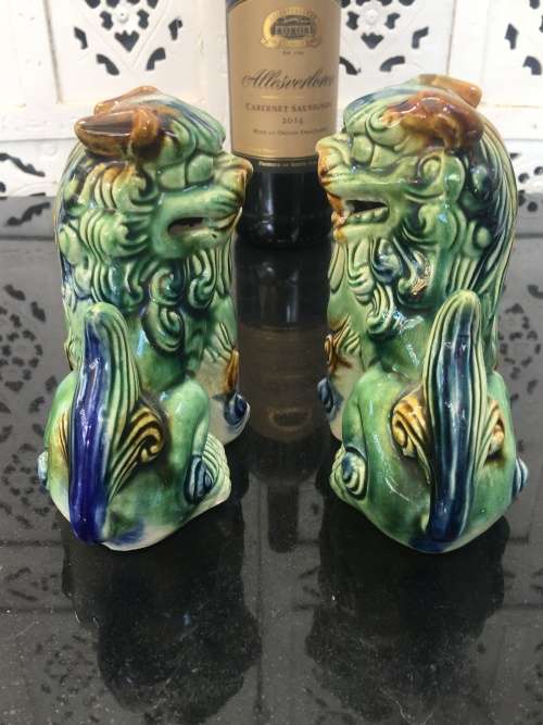 Chinese Feng shui Porcelain Sancai style. Fu Dogs,or Imperial Guardian Lions. Male & Female