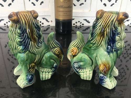 Chinese Feng shui Porcelain Sancai style. Fu Dogs,or Imperial Guardian Lions. Male & Female