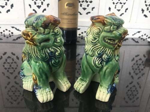 Chinese Feng shui Porcelain Sancai style. Fu Dogs,or Imperial Guardian Lions. Male & Female