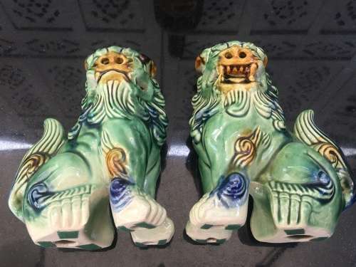 Chinese Feng shui Porcelain Sancai style. Fu Dogs,or Imperial Guardian Lions. Male & Female