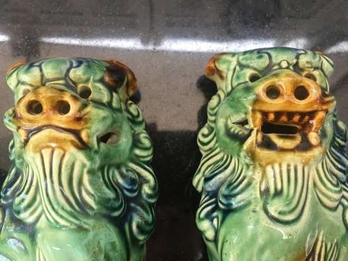 Chinese Feng shui Porcelain Sancai style. Fu Dogs,or Imperial Guardian Lions. Male & Female