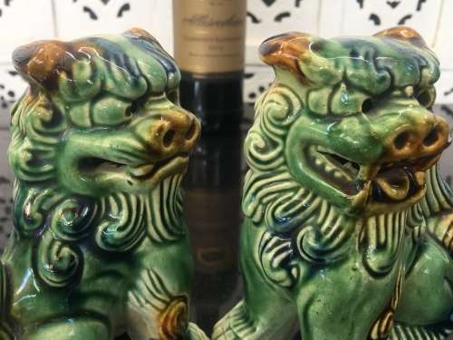 Chinese Feng shui Porcelain Sancai style. Fu Dogs,or Imperial Guardian Lions. Male & Female