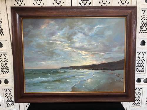 INVESTMENT ART !! TITTA FASCIOTTI (SA 1927-1993) ORIGINAL OIL ON BOARD SEASCAPE - SIGNED AND FRAMED