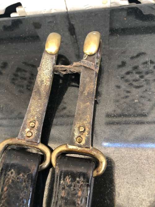 WOW !!! STUNNING PAIR OF ANTIQUE HORSE BRASSES , LEATHER WITH BRASS CLIPS