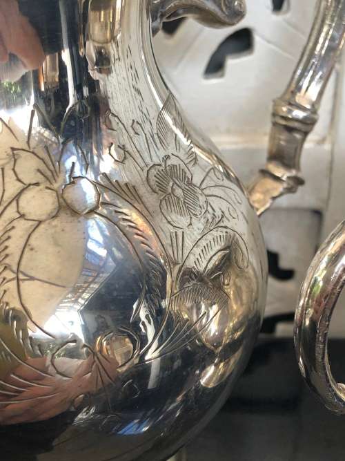 WOW !!! GORGEOUS VINTAGE SILVER PLATED TEA SET ON A SILVER PLATED TWIN HANDLED TRAY