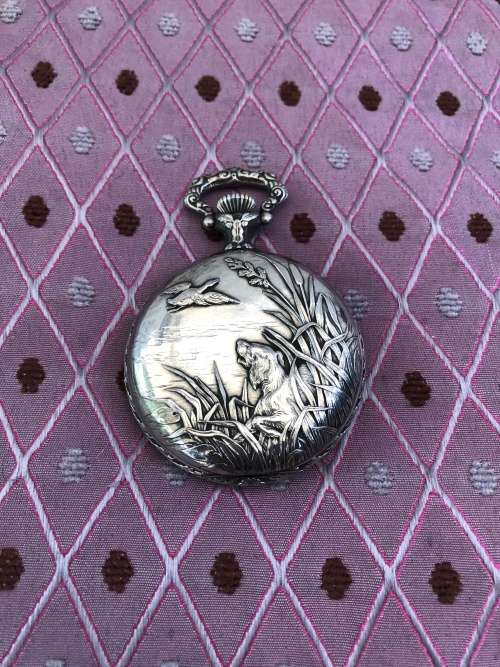 STUNNING VINTAGE SILVERPLATE CASED HUNTING SWISS POCKET WATCH c1970 - WIND UP - FULL WORKING ORDER