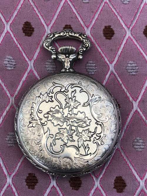 STUNNING VINTAGE SILVERPLATE CASED HUNTING SWISS POCKET WATCH c1970 - WIND UP - FULL WORKING ORDER