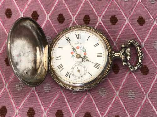 STUNNING VINTAGE SILVERPLATE CASED HUNTING SWISS POCKET WATCH c1970 - WIND UP - FULL WORKING ORDER