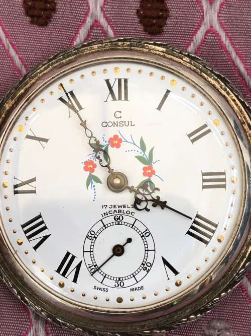 STUNNING VINTAGE SILVERPLATE CASED HUNTING SWISS POCKET WATCH c1970 - WIND UP - FULL WORKING ORDER