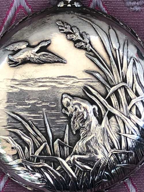 STUNNING VINTAGE SILVERPLATE CASED HUNTING SWISS POCKET WATCH c1970 - WIND UP - FULL WORKING ORDER