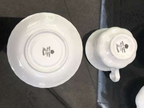 Discontinued. c1987 Reverie by Royal Albert Scalloped All White, Montrose Shape,Part Coffee Set