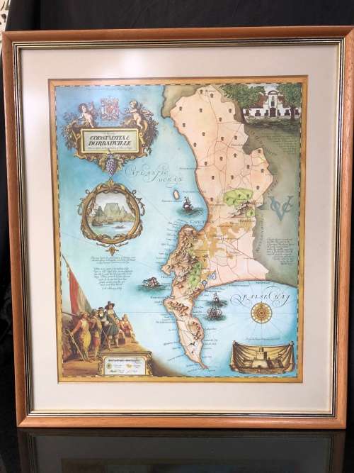 BEAUTIFULLY FRAMED VINTAGE MAP OF CONSTANTIA / DURBANVILLE BY JANICE ASHBY DESIGN STUDIOS 1973