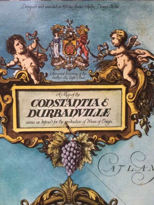 BEAUTIFULLY FRAMED VINTAGE MAP OF CONSTANTIA / DURBANVILLE BY JANICE ASHBY DESIGN STUDIOS 1973
