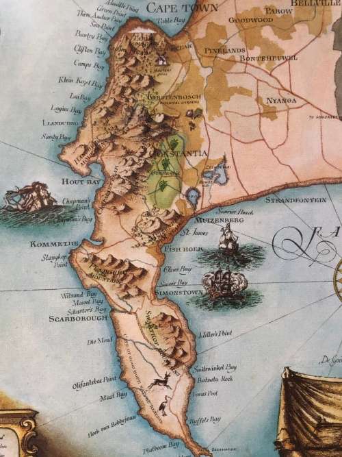 BEAUTIFULLY FRAMED VINTAGE MAP OF CONSTANTIA / DURBANVILLE BY JANICE ASHBY DESIGN STUDIOS 1973