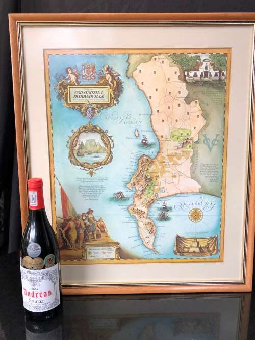BEAUTIFULLY FRAMED VINTAGE MAP OF CONSTANTIA / DURBANVILLE BY JANICE ASHBY DESIGN STUDIOS 1973