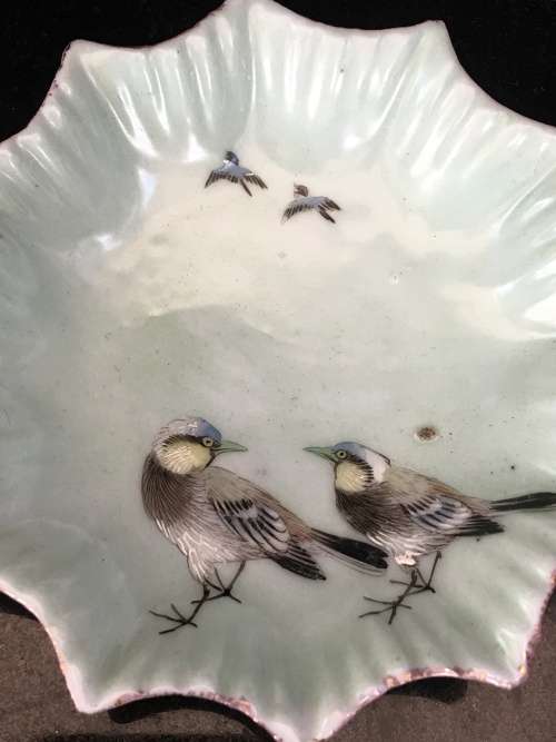 Delightful Antique Oriental lot of Fine Hand made & Bird Painted Porcelain Scalloped Bowls.