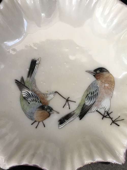 Delightful Antique Oriental lot of Fine Hand made & Bird Painted Porcelain Scalloped Bowls.