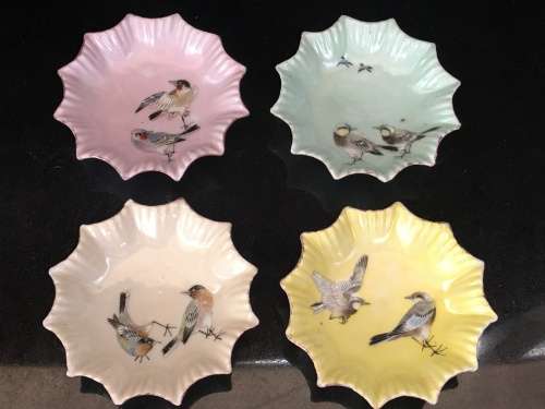 Delightful Antique Oriental lot of Fine Hand made & Bird Painted Porcelain Scalloped Bowls.