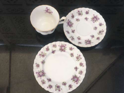 Beautiful Discontinued Vintage c1975-1977 "Sweet Violets" Royal Albert Fine Bone China Trios-