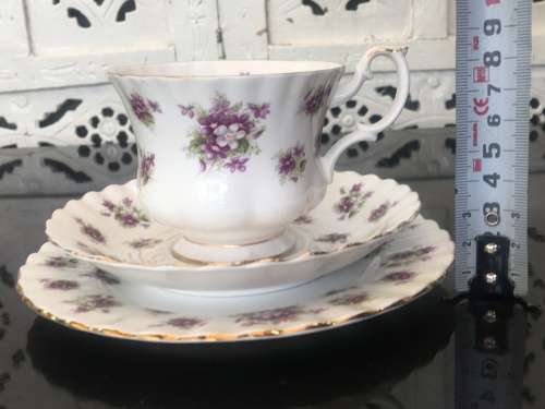 Beautiful Discontinued Vintage c1975-1977 "Sweet Violets" Royal Albert Fine Bone China Trios-