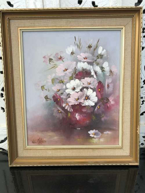 WOW !!! SA LISTED ARTIST NEL McKEITH GORGEOUS OIL ON BOARD STILL LIFE OF FLOWERS