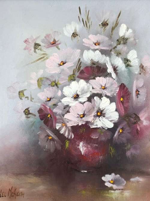 WOW !!! SA LISTED ARTIST NEL McKEITH GORGEOUS OIL ON BOARD STILL LIFE OF FLOWERS