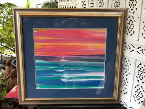 WOW !!! SA ARTIST - JOHANNES J BLOM ORIGINAL WATERCOLOR TITLED "BACKWASH" - FRAMED AND READY TO HANG