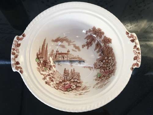 Discontinued Mid 1900s "Castle On The Lake" Brown Salad Bowl, By Johnsons brother England