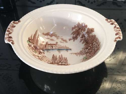 Discontinued Mid 1900s "Castle On The Lake" Brown Salad Bowl, By Johnsons brother England