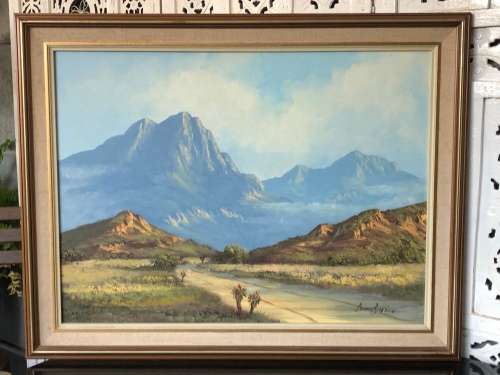 WOW !!! DONITA BENZIEN - GORGEOUS OIL ON CANVAS LANDSCAPE PAINTING IN A LOVELY VINTAGE FRAME