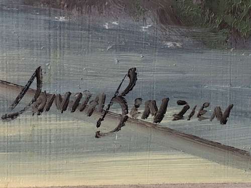 WOW !!! DONITA BENZIEN - GORGEOUS OIL ON CANVAS LANDSCAPE PAINTING IN A LOVELY VINTAGE FRAME