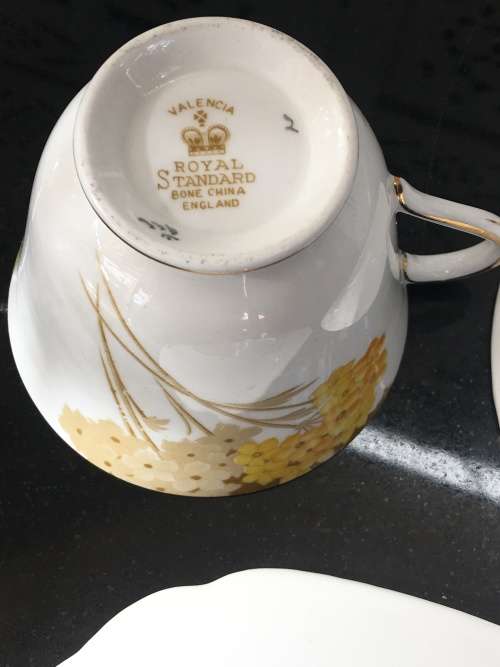 Stunning Vintage Royal Standard Fine China. "Valencia" Porcelain Tea Trio, Std Size.