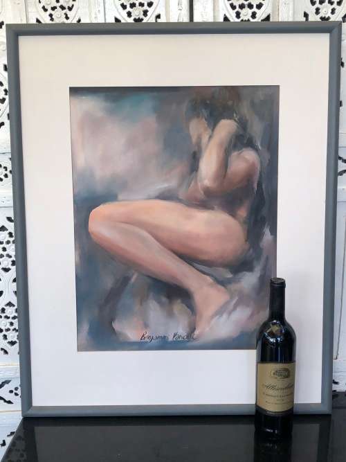 WOW !!! BENJAMIN VAN DYK - LISTED SA ARTIST - FRAMED NUDE - PASTEL ON PAPER