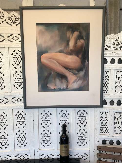 WOW !!! BENJAMIN VAN DYK - LISTED SA ARTIST - FRAMED NUDE - PASTEL ON PAPER