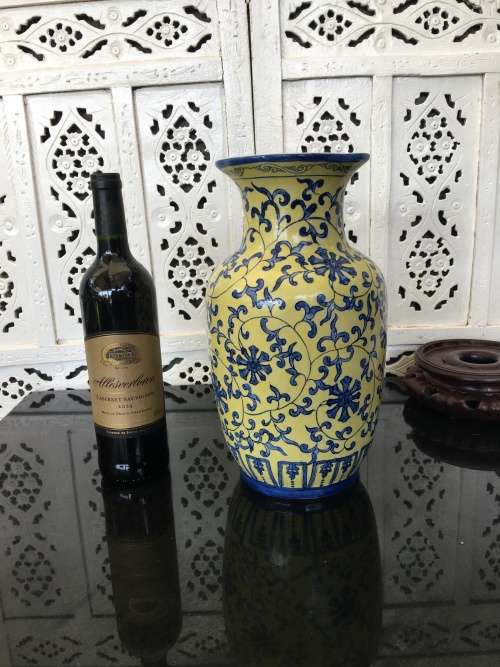 Magnificent Large Antique Chinese Blue & Yellow Qianlong c1736-1795 -Blue 6 Character Mark