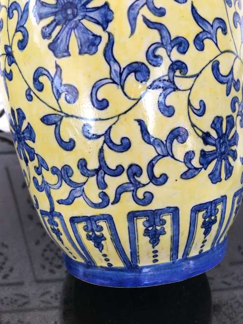 Magnificent Large Antique Chinese Blue & Yellow Qianlong c1736-1795 -Blue 6 Character Mark