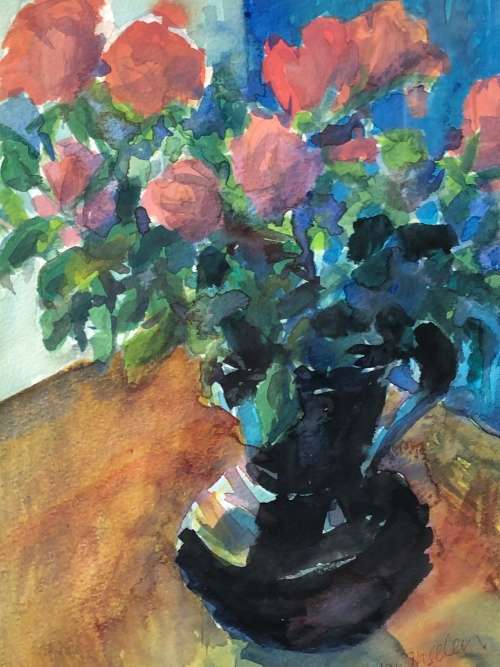 STUNNING FRAMED WATERCOLOR STILL LIFE OF FLOWER - SIGNED VAN ONSELEN