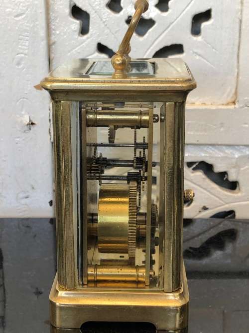 WOW !!! BRASS FRENCH MADE CARRIAGE CLOCK WITH THE KEY IN FULL WORKING ORDER