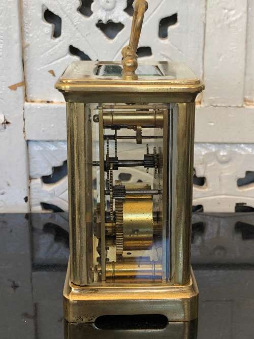 WOW !!! BRASS FRENCH MADE CARRIAGE CLOCK WITH THE KEY IN FULL WORKING ORDER