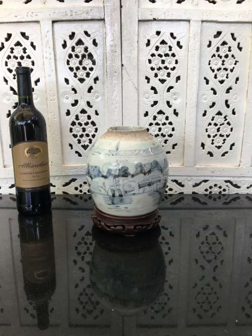 Chinese 18th Century Qing Dynasty Blue Ginger Jar With lots of character. Age related wear
