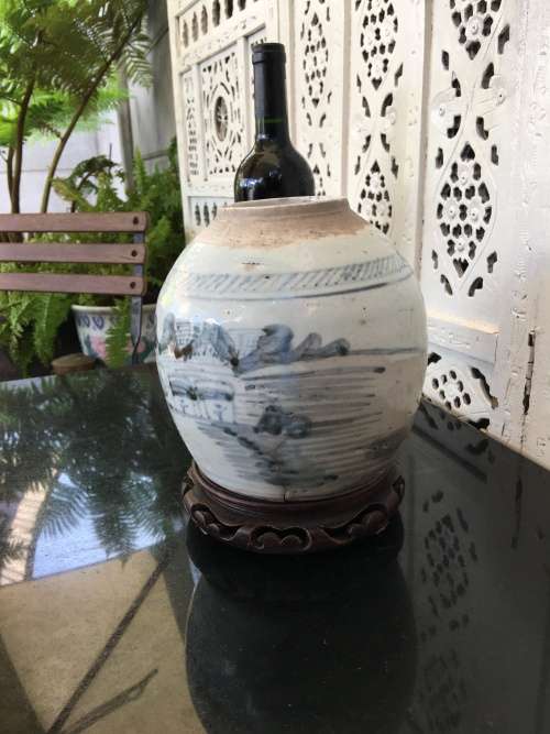 Chinese 18th Century Qing Dynasty Blue Ginger Jar With lots of character. Age related wear