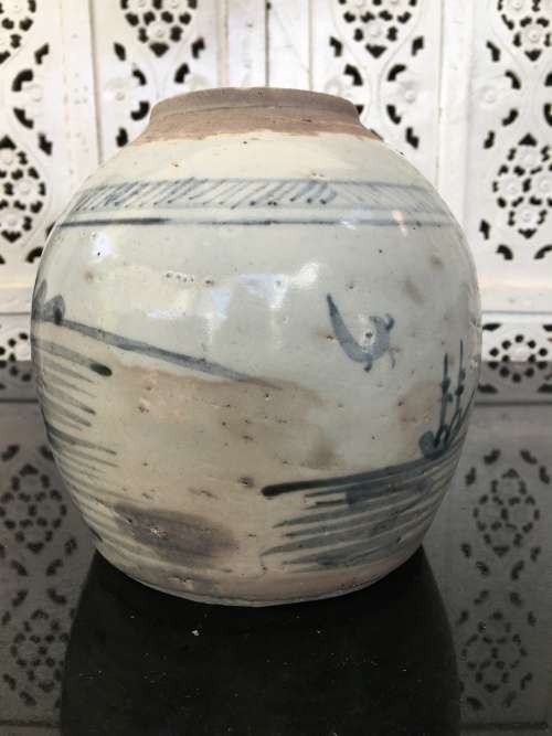 Chinese 18th Century Qing Dynasty Blue Ginger Jar With lots of character. Age related wear