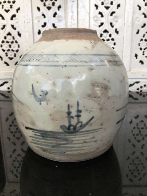 Chinese 18th Century Qing Dynasty Blue Ginger Jar With lots of character. Age related wear