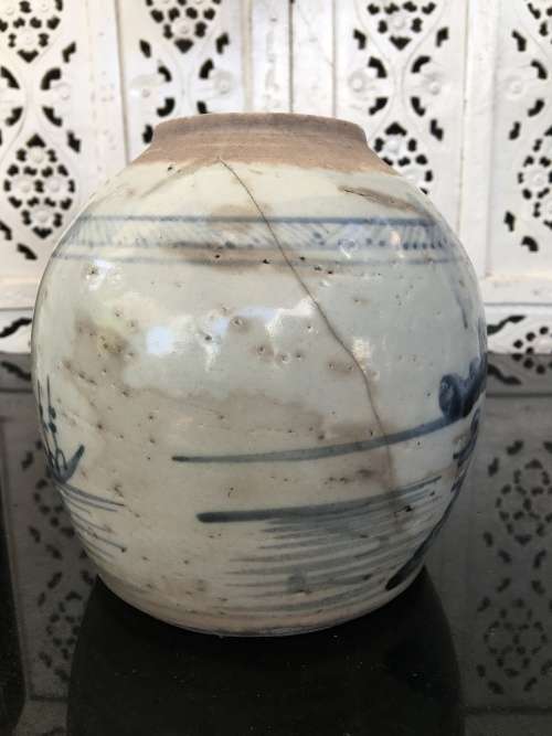 Chinese 18th Century Qing Dynasty Blue Ginger Jar With lots of character. Age related wear