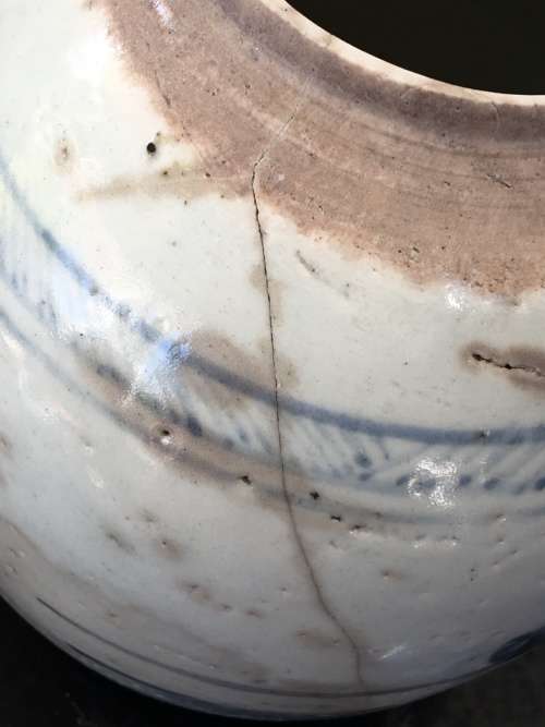 Chinese 18th Century Qing Dynasty Blue Ginger Jar With lots of character. Age related wear