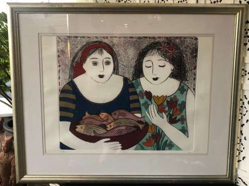 ANINE BARNARD - SA LISTED ARTIST - MASSIVE NUMBERED 15/75 AND SIGNED ETCHING TITLED "BEST FRIENDS"