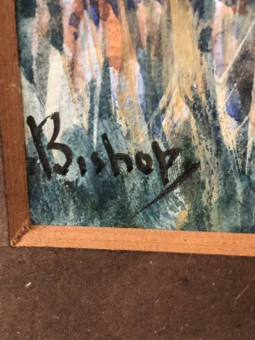 WOW !!! ORIGINAL GOUACHE ON PAPER BY ENGLISH ARTIST BISHOP - AUTHENTICATED ON THE BACK