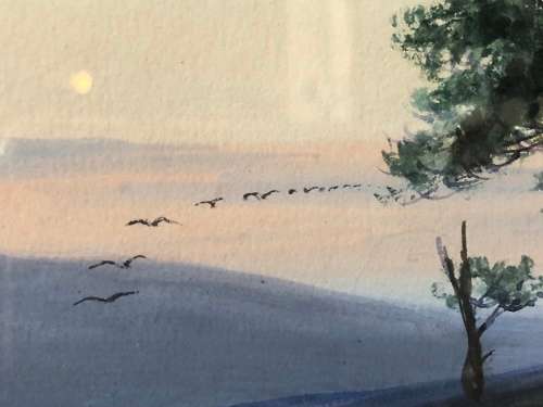 WOW !!! ORIGINAL GOUACHE ON PAPER BY ENGLISH ARTIST BISHOP - AUTHENTICATED ON THE BACK